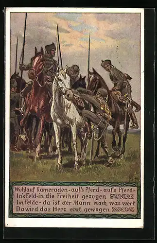 Künstler-AK Paul Hey: Verein für das Deutschtum im Ausland, Nr. 12, Wohlauf, Kameraden, aufs Pferd...
