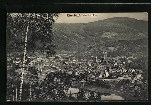 AK Eberbach am Neckar, Ortsansicht mit Neckarbrücke