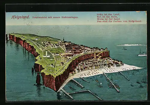 AK Helgoland, Totalansicht mit neuen Hafenanlagen