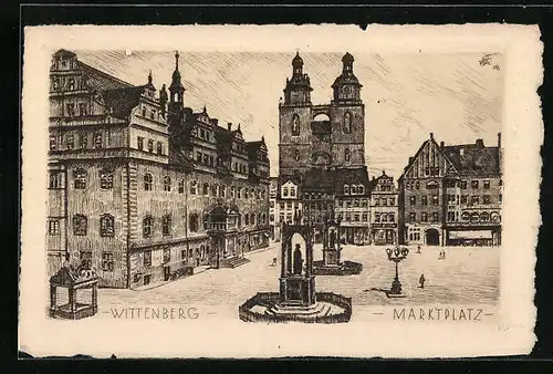 Künstler-AK Wittenberg, Marktplatz (Original Radierung)