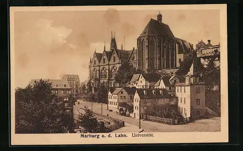 AK Marburg a. d. Lahn, Strassenpartie mit Universität
