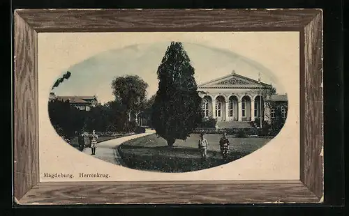AK Magdeburg, Gasthaus Herrenkrug im Rahmen