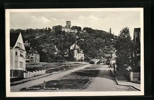 AK Durlach, Strassenpartie mit Turmberg