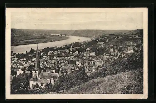 AK Linz a. Rhein, Totalansicht, Rhein mit Brücke