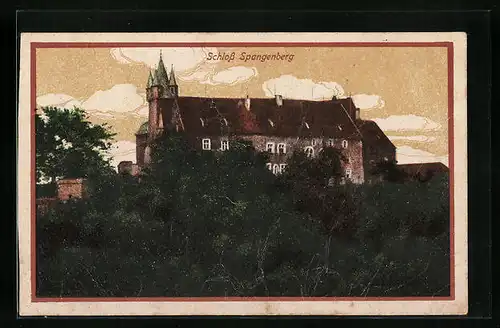 Künstler-AK Spangenberg, Das Schloss hinter Bäumen