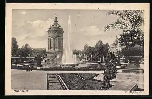 AK Mannheim, Fontäne auf dem Friedrichsplatz