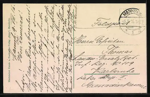 AK Mannheim, Fontäne auf dem Friedrichsplatz