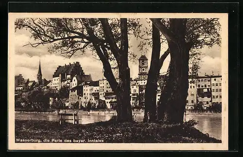 AK Wasserburg /Bayern, Partie am Ufer