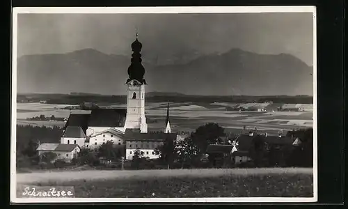 Passepartout-AK Schnaitsee, Ortspartie mit Marienkirche