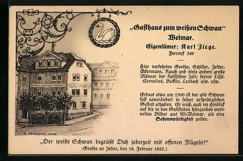 Künstler-AK Weimar, Gasthaus Zum weissen Schwan, Eigentümer Karl Ziege