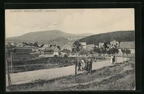 AK Braunlage i. Oberharz, Teilansicht mit Landstrasse