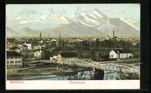 AK Rosenheim, Totalansicht mit Brücke
