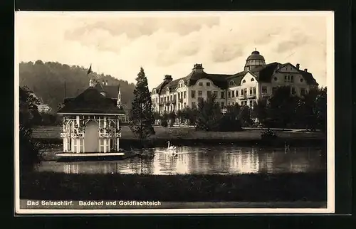 AK Bad Salzschlirf, Badehof und Goldfischteich