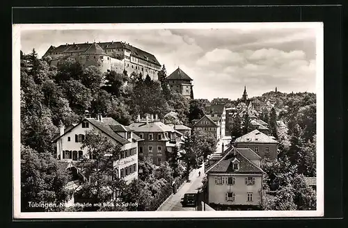 AK Tübingen, Gasthaus zur Pfalz, Neckarhalde mit Blick aufs Schloss