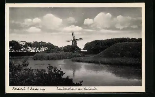 AK Norderney, Napoleonschanze mit Windmühle