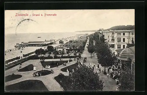 AK Zinnowitz, Strand und Promenade aus der Vogelschau