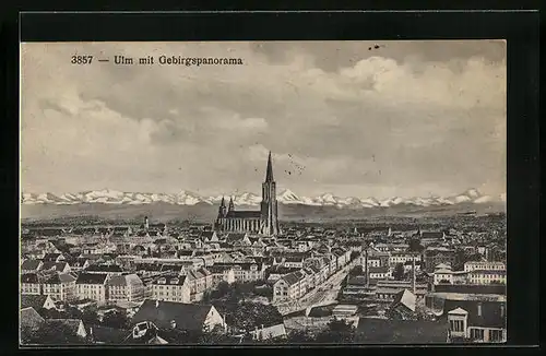 AK Ulm a. D., Totalansicht mit Gebirgspanorama