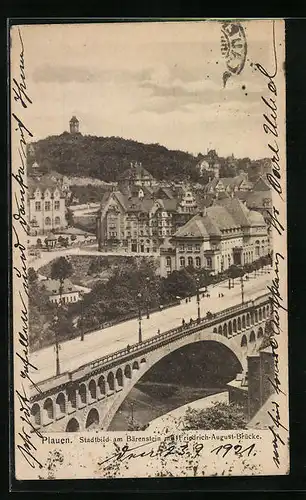 AK Plauen, Stadtbild am Bärenstein mit Friedrich-August-Brücke