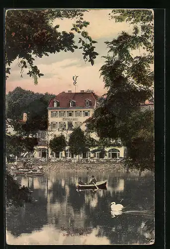 AK Bad Nauheim, Schwanenteich am Gasthof Teichhaus