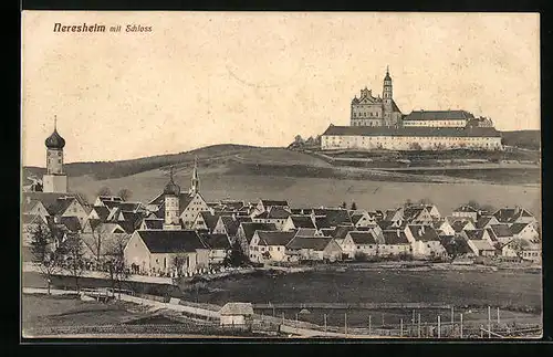 AK Neresheim, Ortsansicht mit Schloss und Kirchen