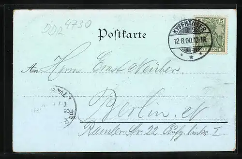 Mondschein-Lithographie Kyffhäuser, Kaiser Wilhelm-Denkmal mit Hügeln