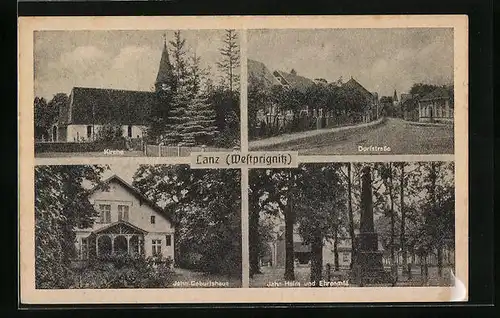 AK Lanz /Westprignitz, Kirche, Dorfstrasse, Jahn-Geburtshaus