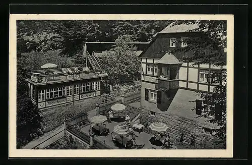 AK Rathewalde /S. Schweiz, Gasthaus Zum Jägerhaus mit Terrasse