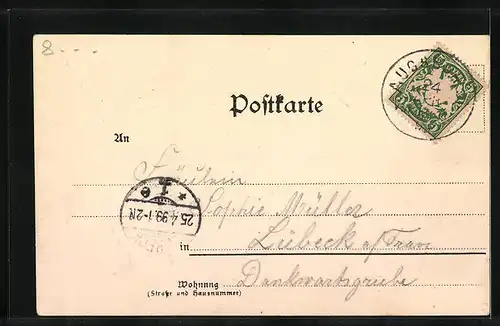 Lithographie Augsburg, Ortsansicht mit Kirche