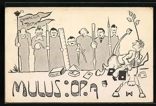Künstler-AK Bern, Studentische Szene des Gymnasiums zu Bern