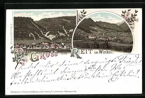 Lithographie Reit im Winkel, Teilansicht, Panorama