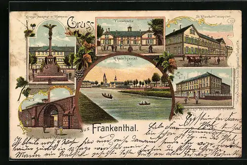 Lithographie Frankenthal, St. Elisabeth Hospital, Kr. Taubstummen Anstalt, Turnhalle