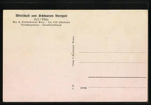 AK Zell /Pfalz, Gasthaus Zum Schwarzen Herrgott, Ortseingang