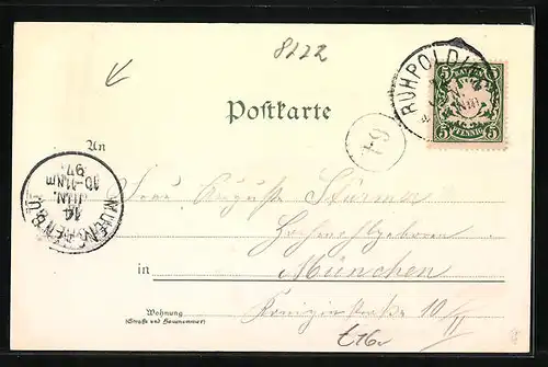 Lithographie Ruhpolding, Ortsansicht, Rauschberg, Pfarrkirche