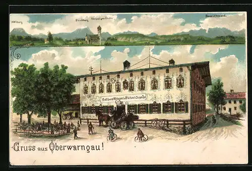 Lithographie Oberwarngau, Gasthaus, Metzgerei und Bäckerei von Johan Ehrl