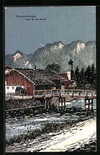 Künstler-AK Eugen Felle: Oberammergau, Partie an der Anger