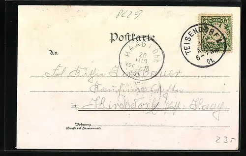 Lithographie Schönram, Kirche, Ortspartie, Teilansicht der Ortschaft