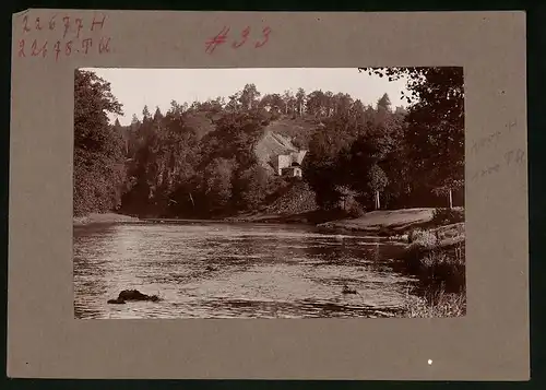 Fotografie Brück & Sohn Meissen, Ansicht Lichtenwalde, Zschopaupartie mit Blick auf den Harrasfelsen mit Eisenbahntunnel