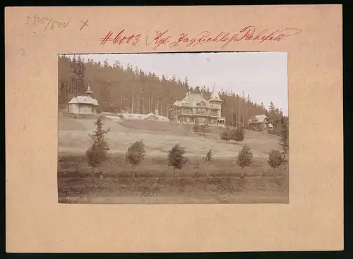 Fotografie Brück & Sohn Meissen, Ansicht Rehefeld i. Erzg., Partie am Kgl. Jagdschloss Rehefeld