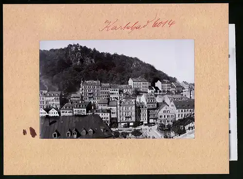 Fotografie Brück & Sohn Meissen, Ansicht Karlsbad, Stadtansicht mit Hotel Metropole, Meefräulein, Nizza, Börse