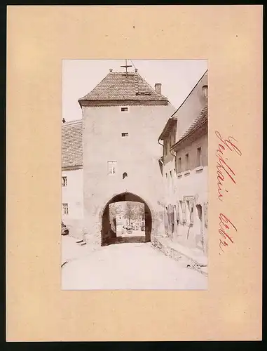 Fotografie Brück & Sohn Meissen, Ansicht Geithain, Blick auf den Alter Stadtmauerturm mit Cigarren geschäft