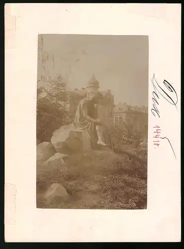 Fotografie Brück & Sohn Meissen, Ansicht Dux, Am Denkmal Walthers von der Vogelweide mit Blick in die Stadt