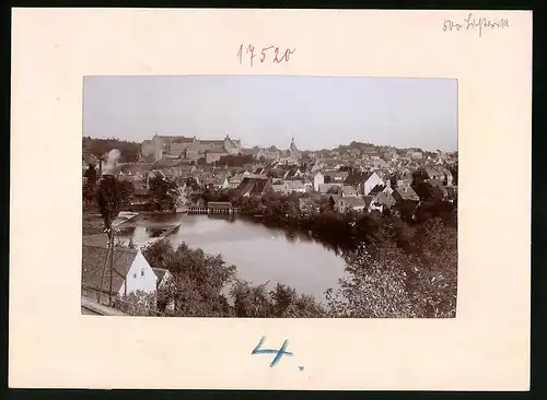 Fotografie Brück & Sohn Meissen, Ansicht Colditz, Stadtansicht mit Muldenwehr