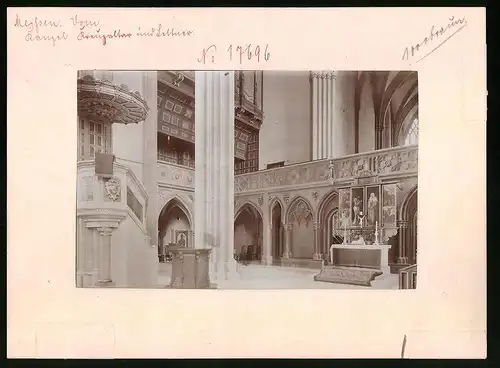 Fotografie Brück & Sohn Meissen, Ansicht Meissen i. Sa., Kreuzaltar mit Kanzel im Dom