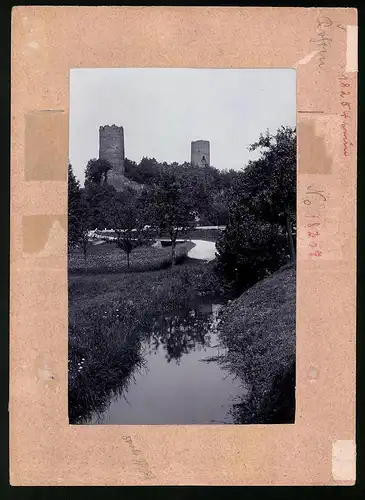 Fotografie Brück & Sohn Meissen, Ansicht Kohren Bez. Leipzig, Blick auf die Burgruine, Rückseite mit Ansichtskarte