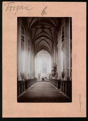 Fotografie Brück & Sohn Meissen, Ansicht Torgau, Inneres der Stadtkirche mit Blick zum Altar