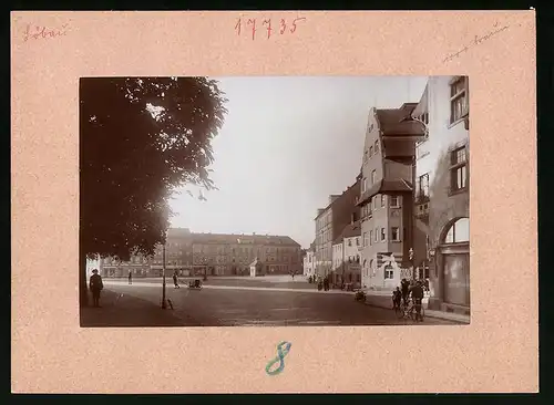 Fotografie Brück & Sohn Meissen, Ansicht Löbau i. Sa., Neumarkt mit Geschäften Franz Sommer, Paul Schmorre, Fahrrad