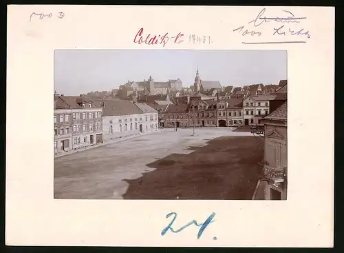 Fotografie Brück & Sohn Meissen, Ansicht Colditz i. Sa., Sophienplatz mit Hotel Wettiner Hof, Bäckerei Rudolf Hübner