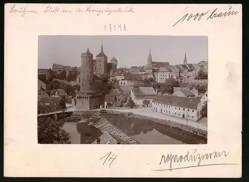 Fotografie Brück & Sohn Meissen, Ansicht Bautzen, Blick von der Kronprinzenbrücke auf Restaurant zur Hopfenblüthe, Stadt