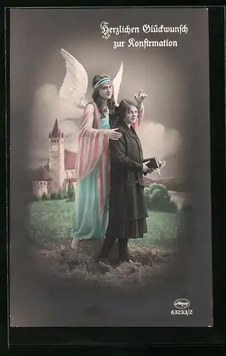 AK Glückwünsche zur Konfirmation mit Schutzengel