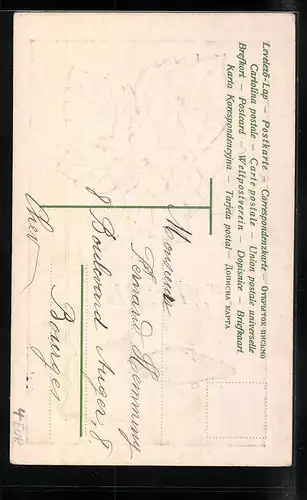 Präge-AK Grüsse zum 1. April mit Blumen und Fisch